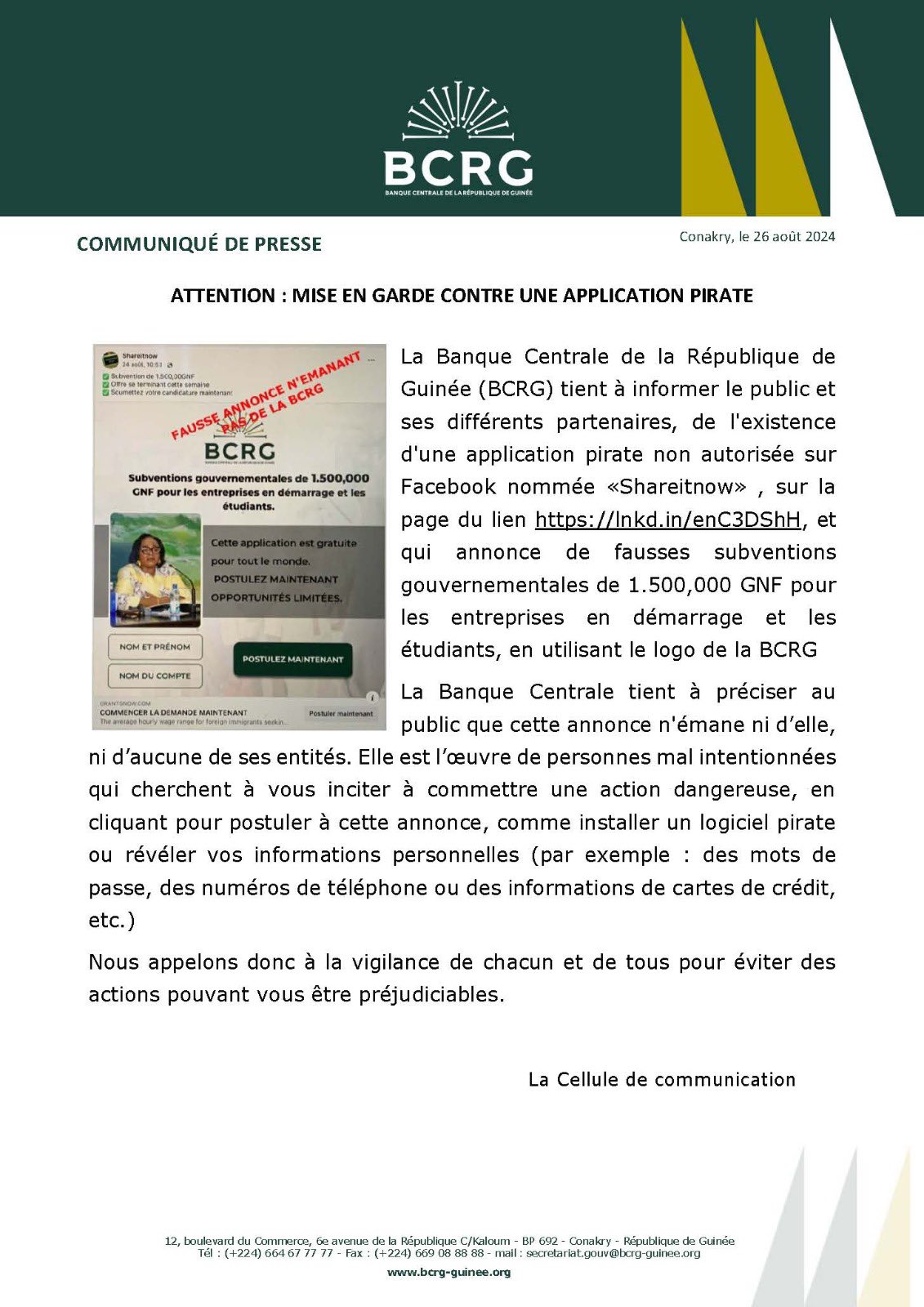 ommuniqué de Presse BCRG Guinée