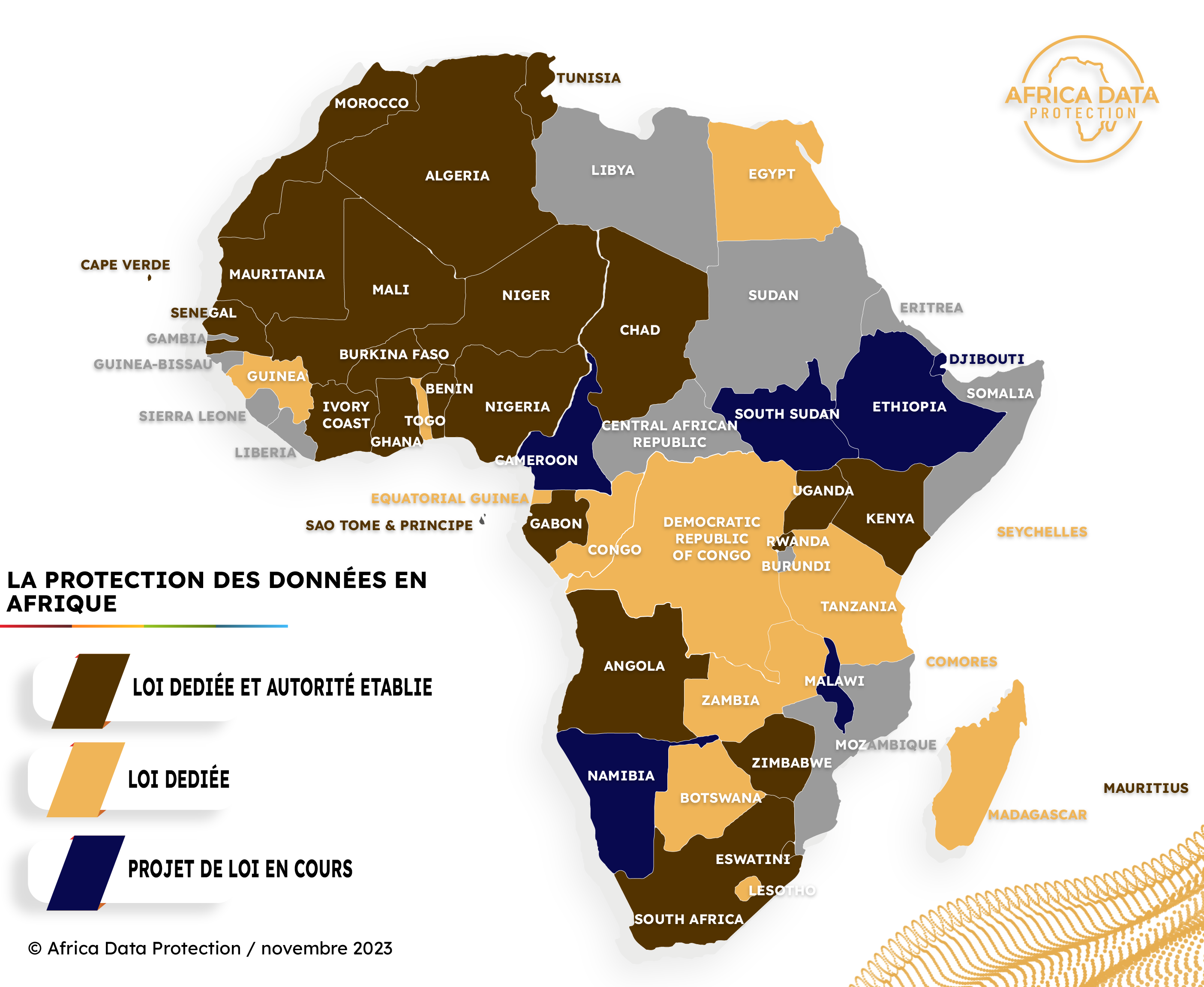 Cartographie de la dernière mise à jour de Africa data protection  sur la protection des données en Afrique